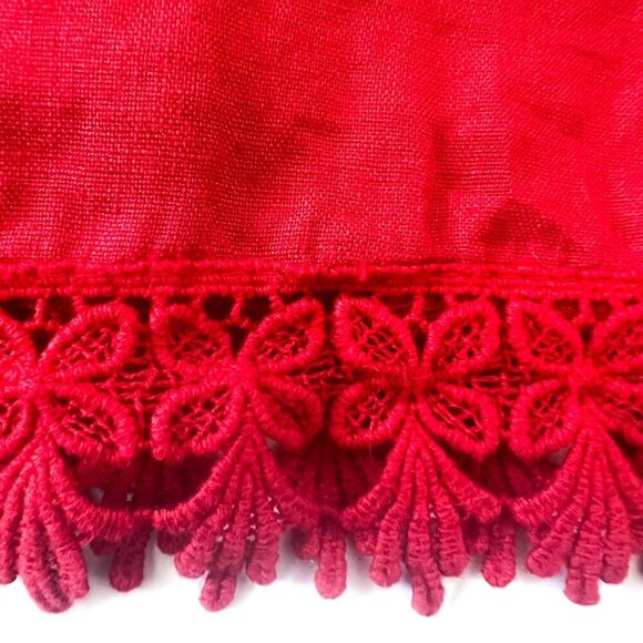 Lungo L'arn0 Italian 100% Linen Red Off the Shoulder Tie Sleeve Mini Shift Dress - Picture 5 of 10